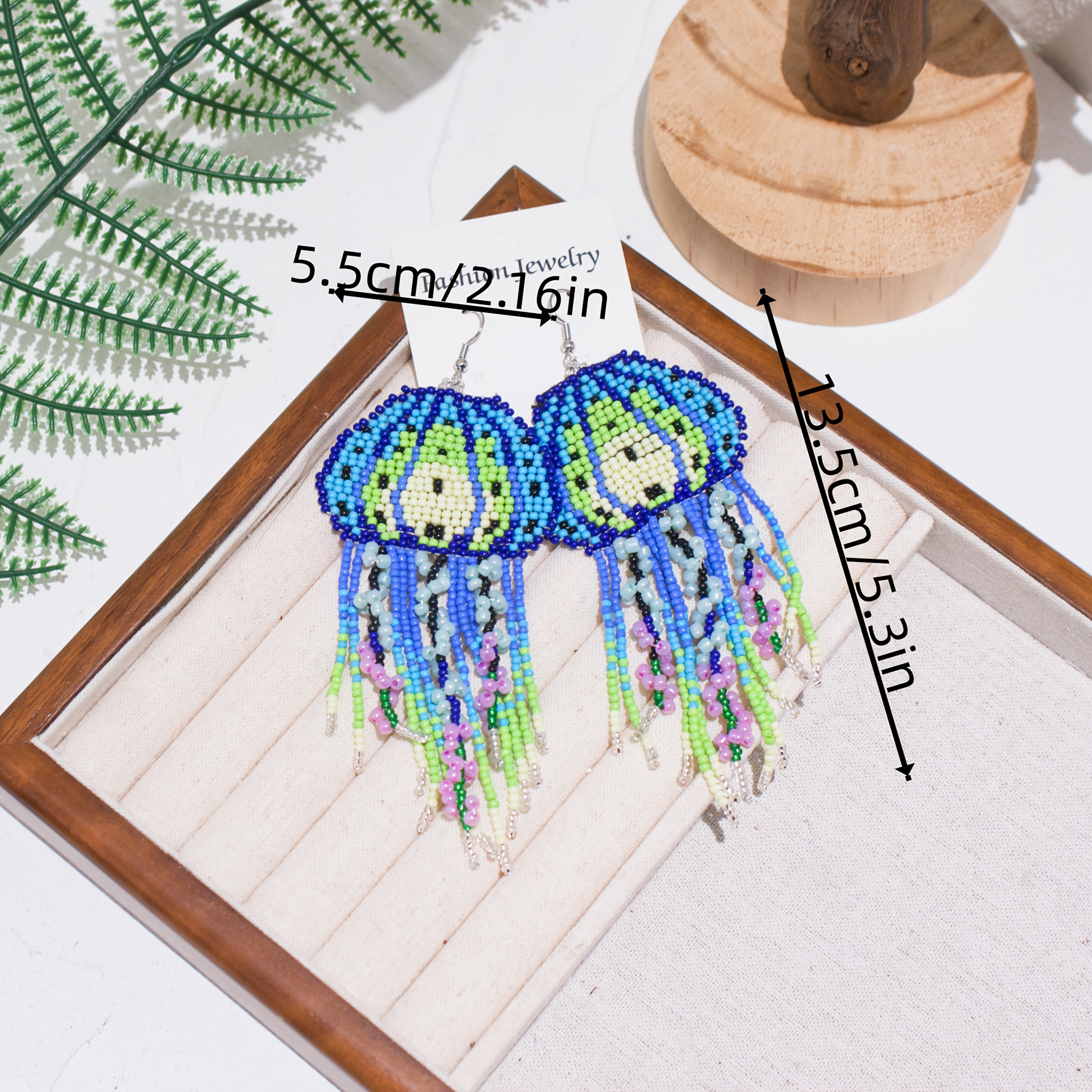 Boho Beaded Drop Earrings Multicolor Gradient K Gold Plated for Beach Vacation